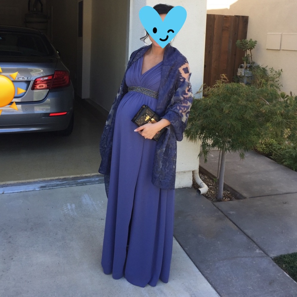Little Mistress ASOS maternity chiffon blue beaded photoshoot dress size 6 small